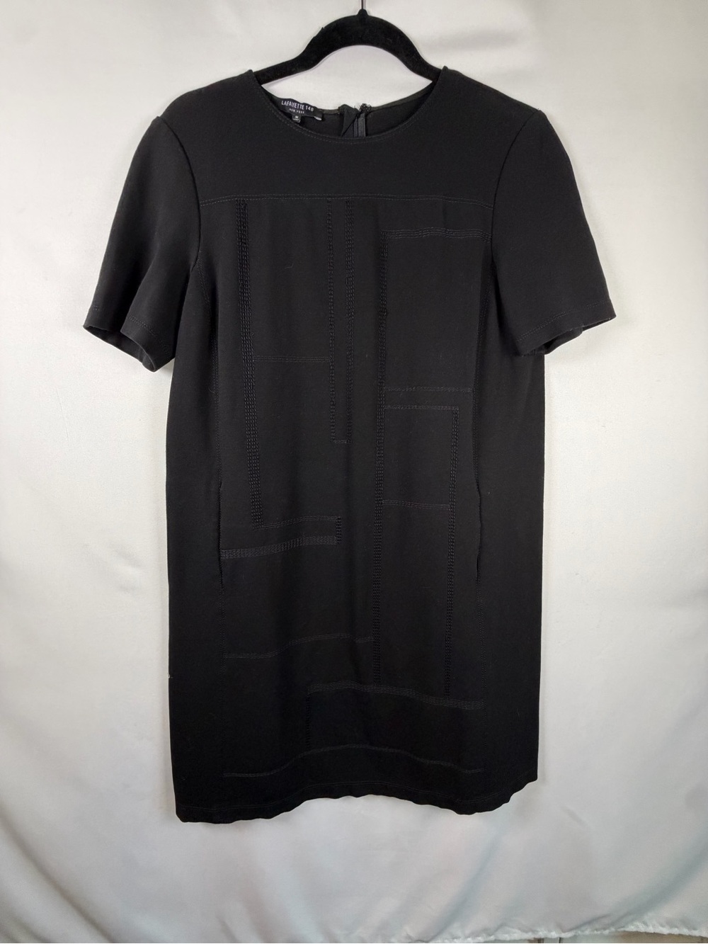 Lafayette 148 New York Black Geometric Stitch Shift Dress Size M